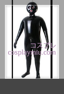 Svart Full Body Täckt Uppblåsbar Latex kostym med öppna ögon och mun