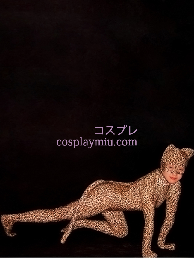 Lepard hud med svans Lycra Spandex Zentai Suit