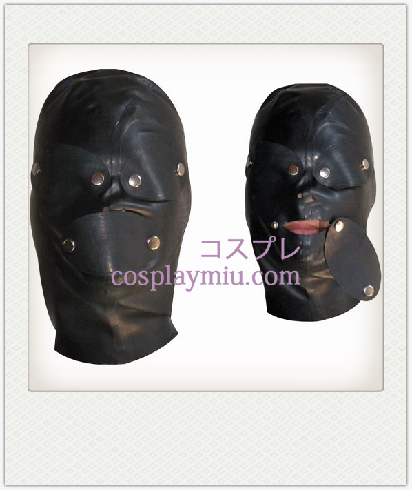 Svart Full Face Täckt Latex Mask med flyttbara Eyes och Mun-muffe