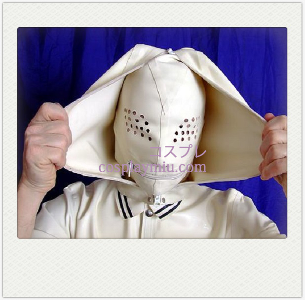Vit Full Face Täckt SM Latex Mask med Mesh och Zippered Mouth