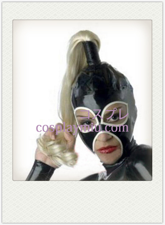 Svart Kvinna Latex Mask med Wig, öppna ögon och mun
