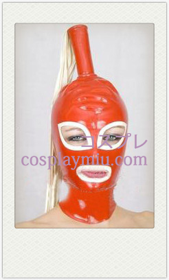 Sexig röd och vit hona Latex Mask med öppna ögon och mun