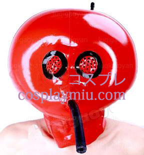 Röd Uppblåsbar Latex Mask med Mesh och Air Tube