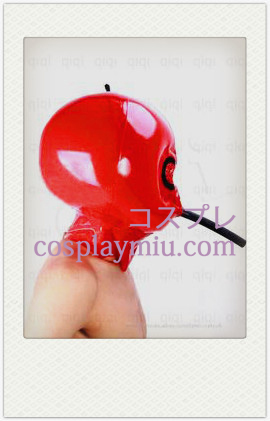 Röd Uppblåsbar Latex Mask med Mesh och Air Tube