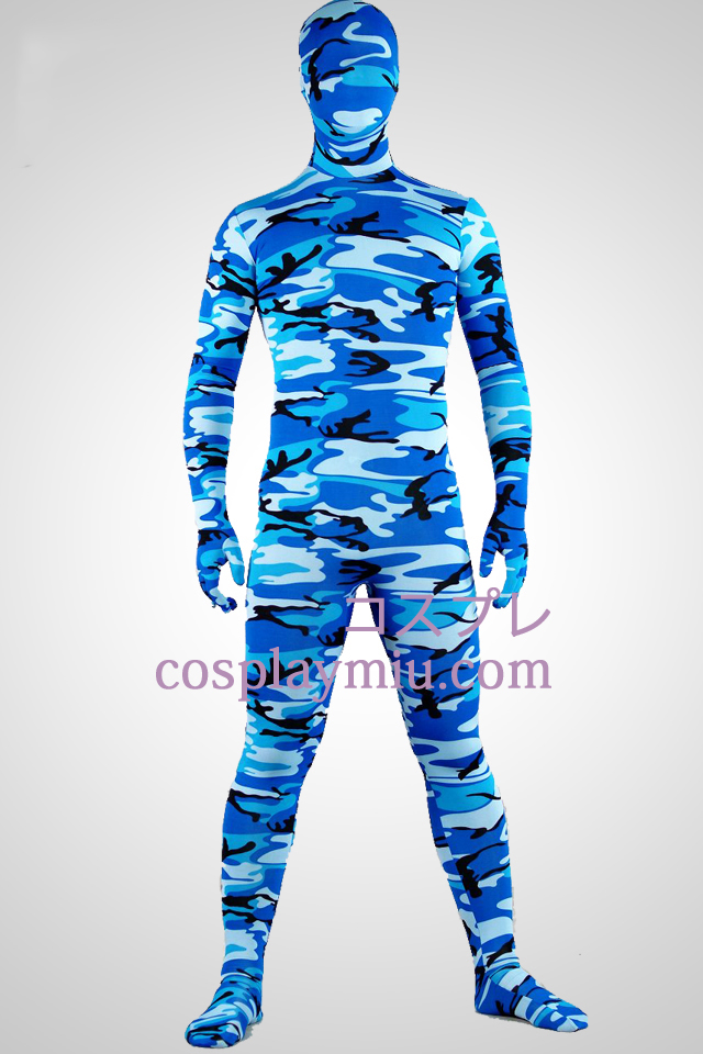 Blå Kamouflage Lycra Spandex Zentai Suit