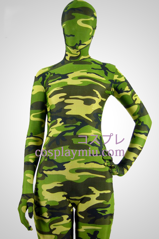 Grön kamouflage Partten Spandex Zentai Suit