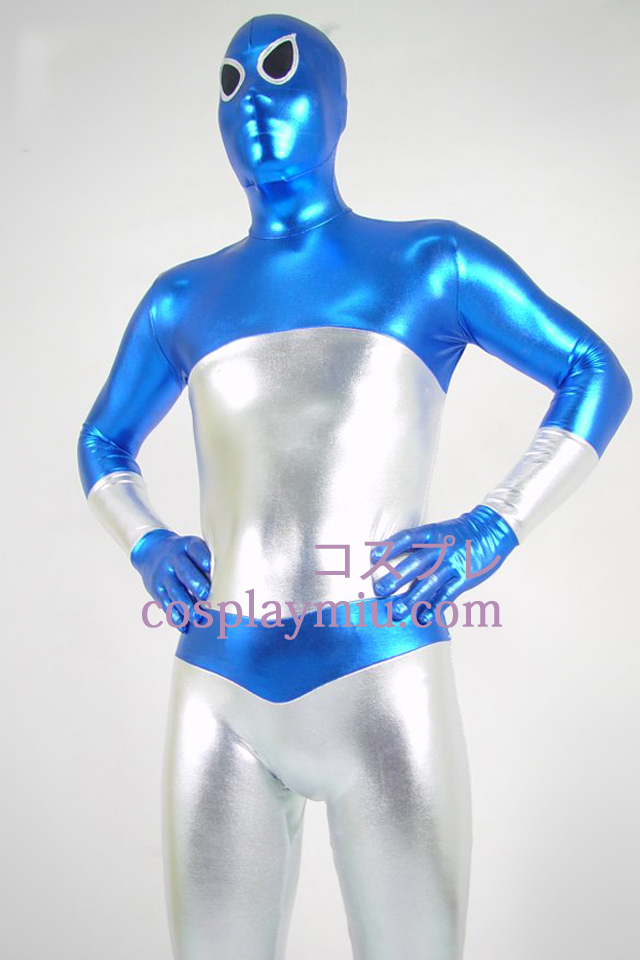 Blått och silver metallskimrande Zentai Suit