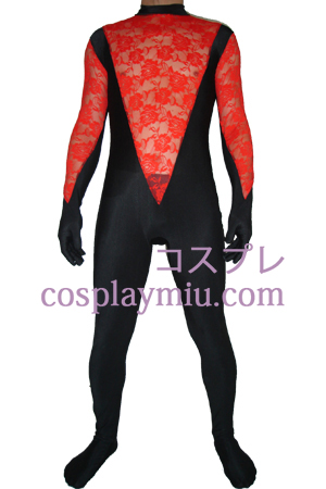 Svart Röd Lycra Lace Zentai Suit