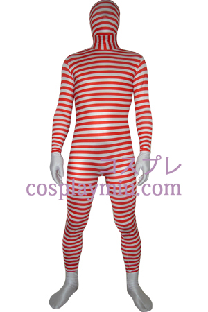 Röd vit randig Spandex Lycra Zentai Suit