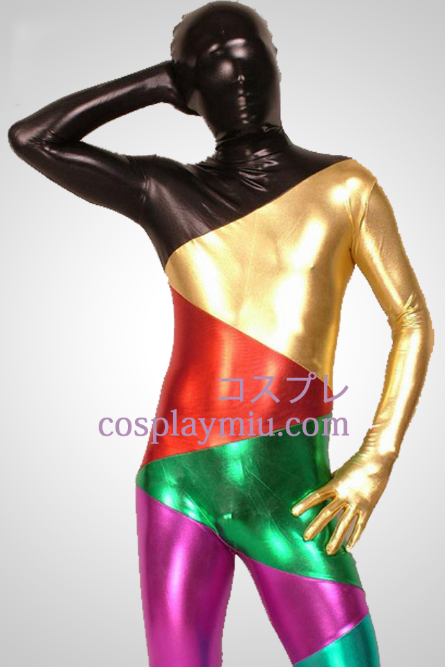 Multicolor metallskimrande Piece Together Zentai Suit