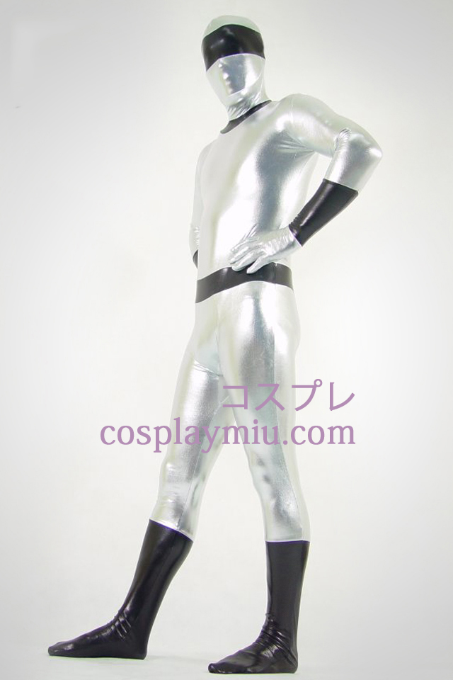Silver och svart metallskimrande Zentai Suit