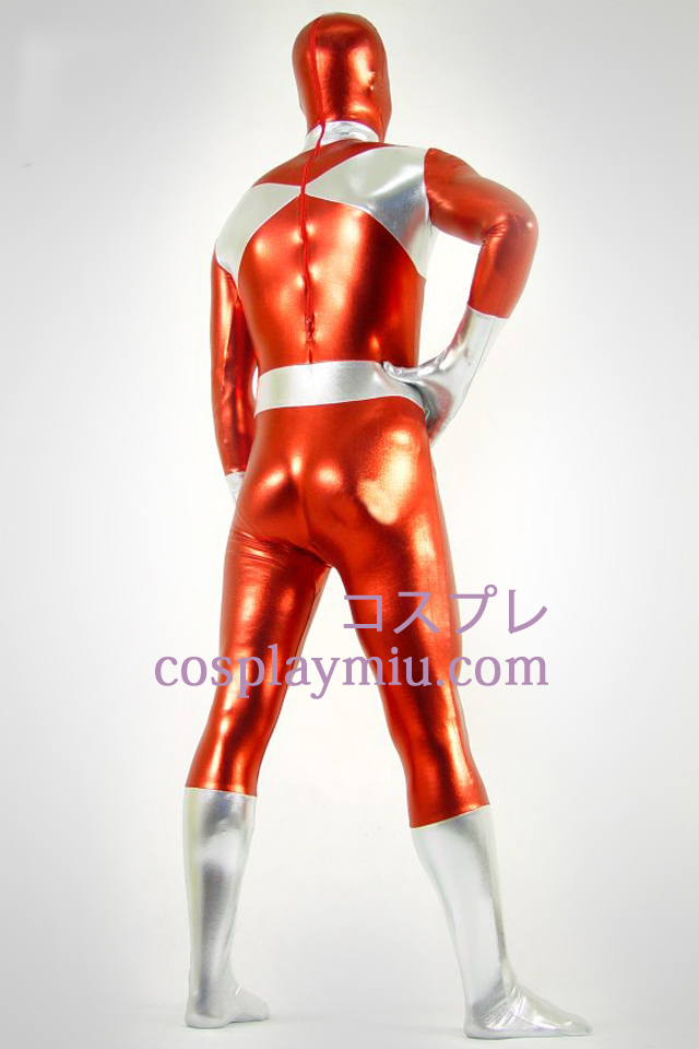 Silver och Red metallskimrande Zentai Suit