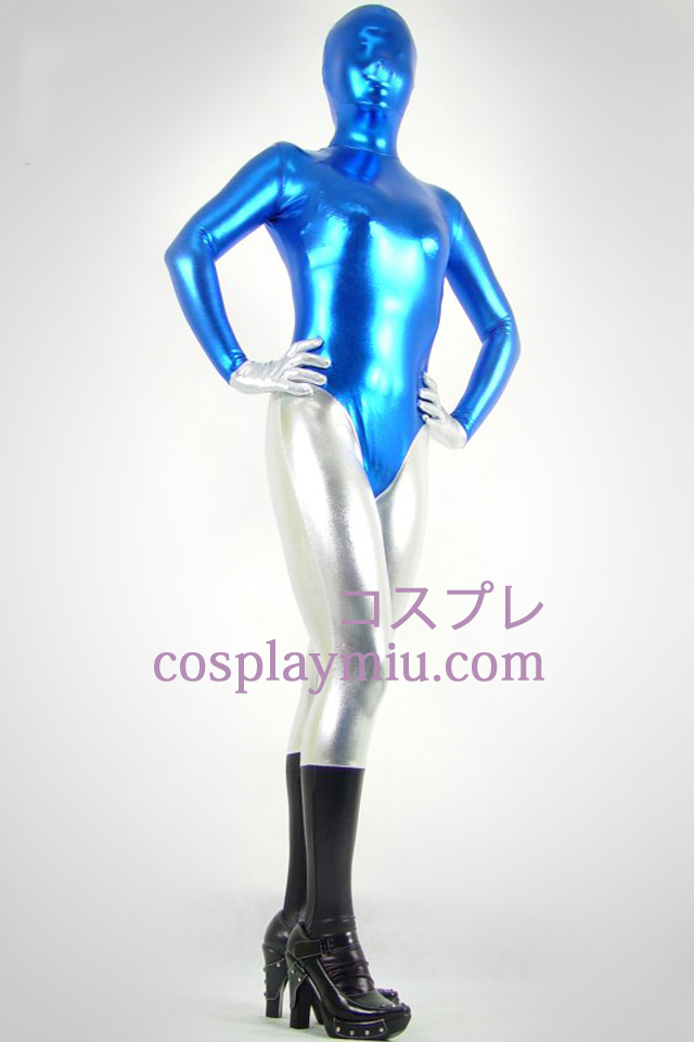 Svart Blå och Silver metallskimrande Zentai Suit