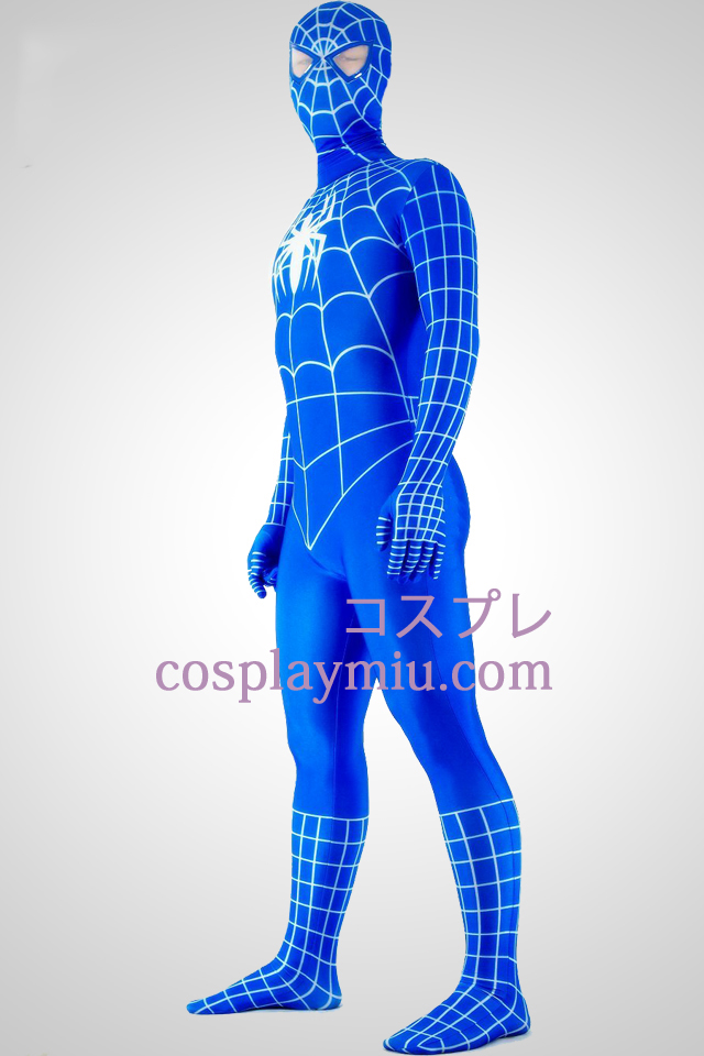 Blå och vit Lycra Spandex Spiderman Superhero Zentai Suit
