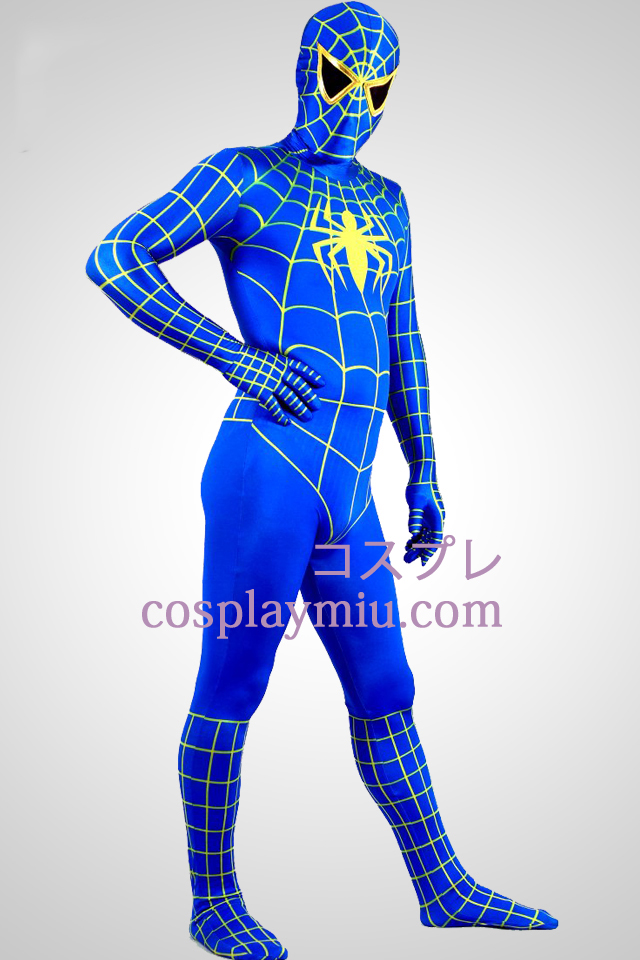 Blått och gult Lycra Spandex Spiderman Superhero Zentai Suit