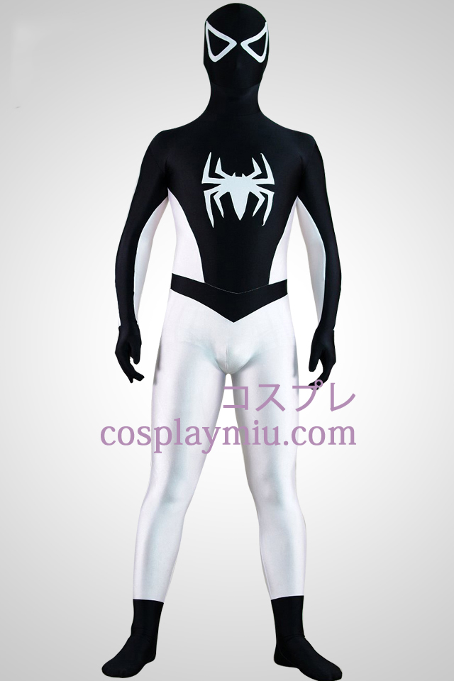 Halv Vit Halv Black Spiderman Superhero Zentai Suit