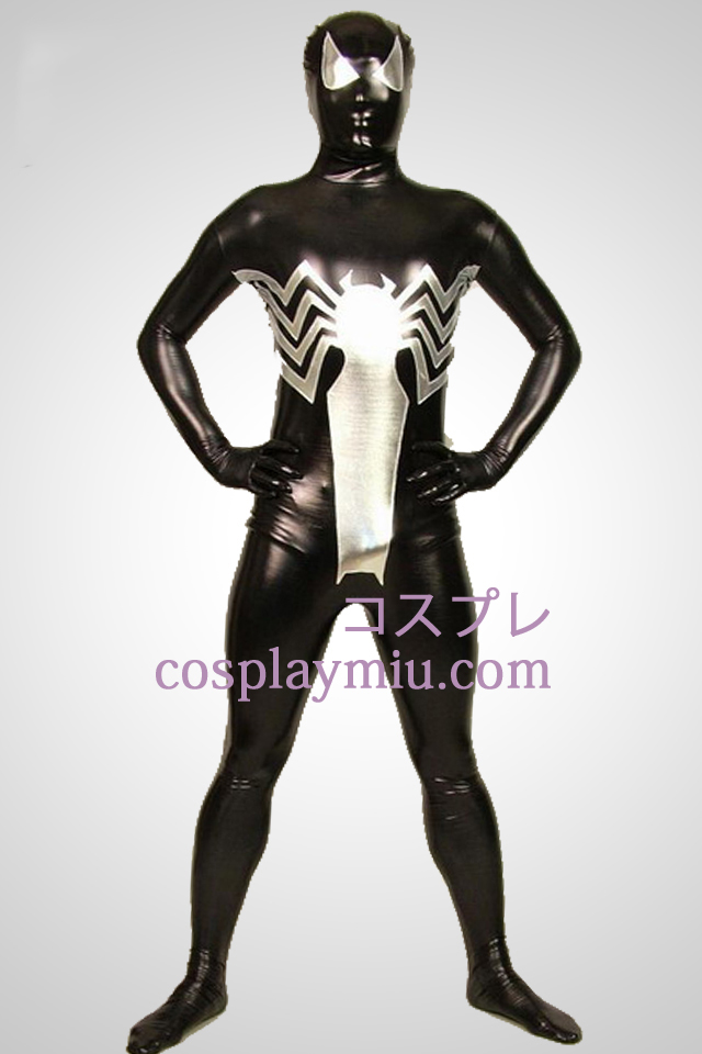 Svart Big Spiderman Full Body metallskimrande Zentai Suit