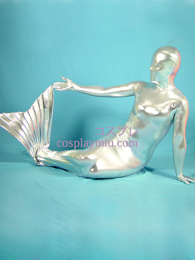 Silver metallskimrande Mermaid Zentai Suit