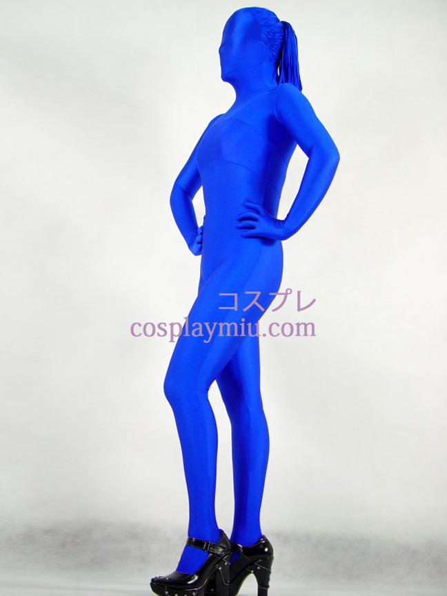 Blue Lycra Spanex Kvinna Zentai med hår