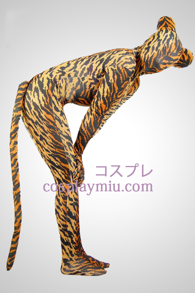 Tiger Skin Lycra Spandex Unisex Zentai Suit med svans
