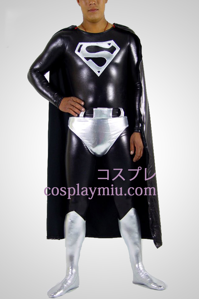 Svart och silver Superman metallskimrande Superhjälte Zentai
